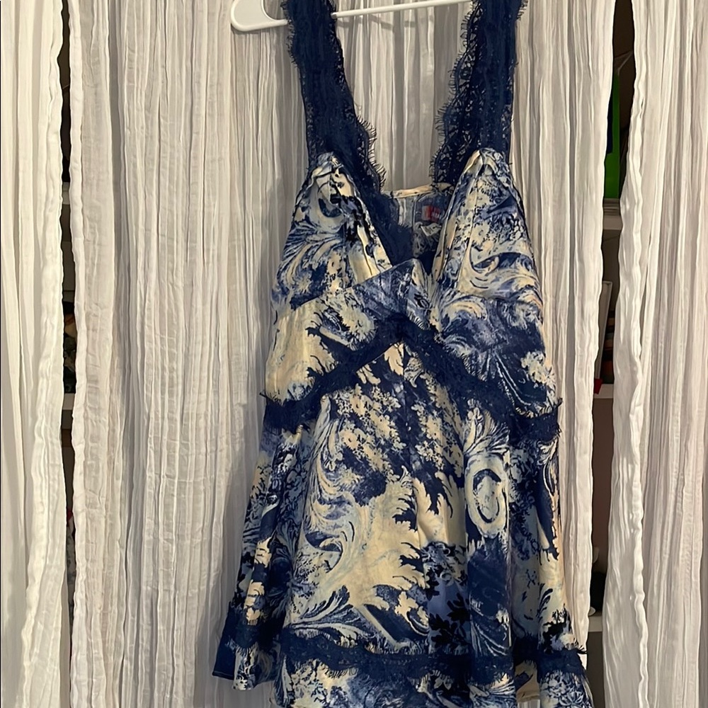 Urban Outfitters Navy and Cream Patterned Dress